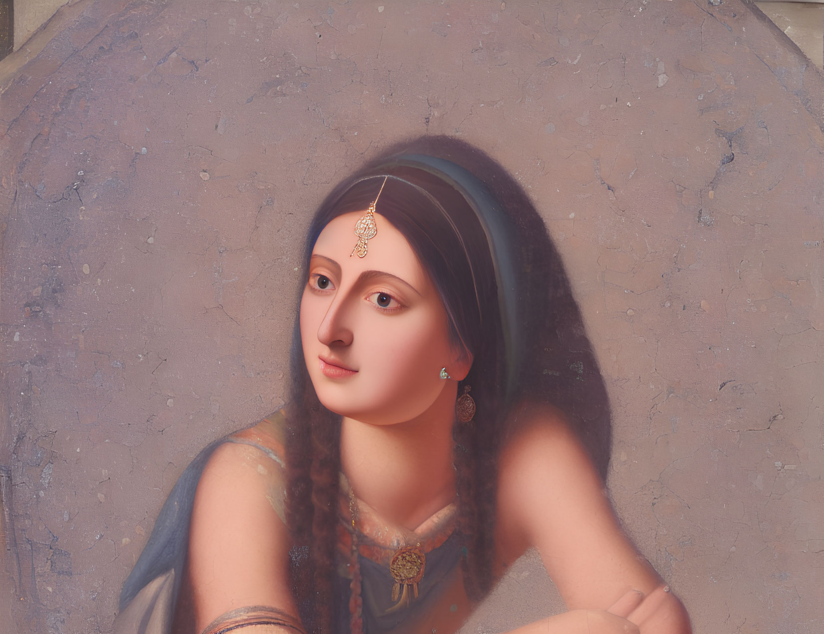 Portrait of Woman in South Asian Jewelry and Blue Garment with Ethereal Aura