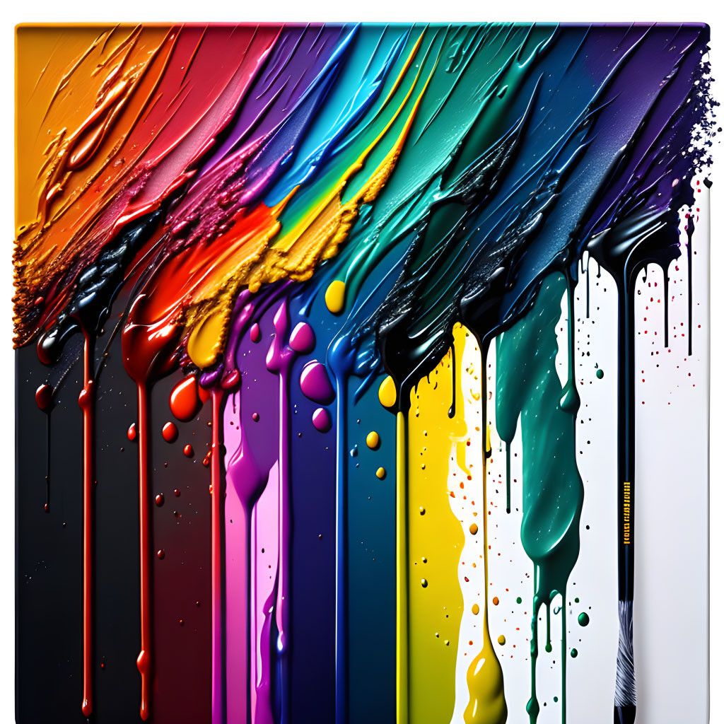 Colorful Paint Dripping on Canvas Creates Dynamic Rainbow Effect