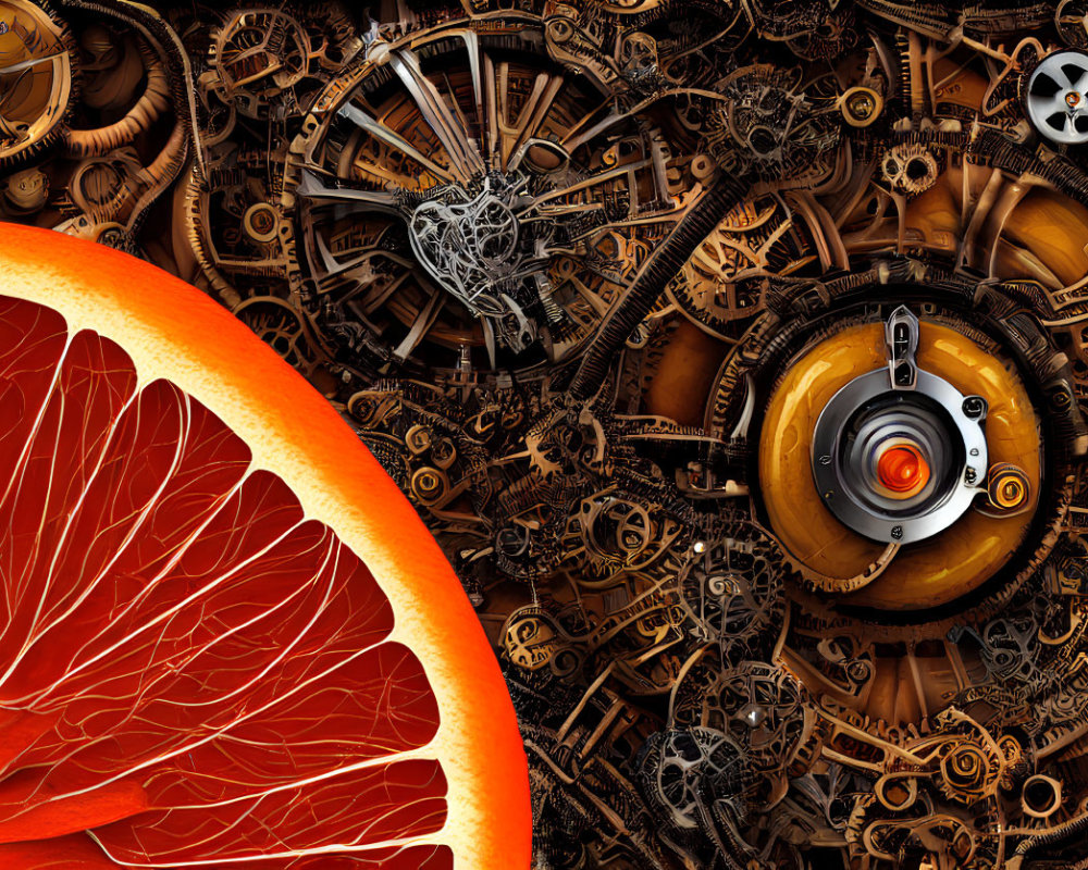 Mechanical gears and butterfly wing in vibrant colors.