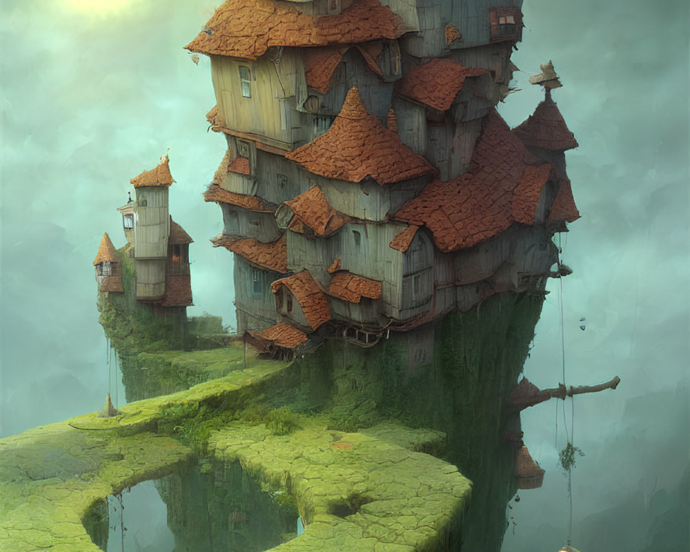 Fantasy treehouse on cliff with circular chasm