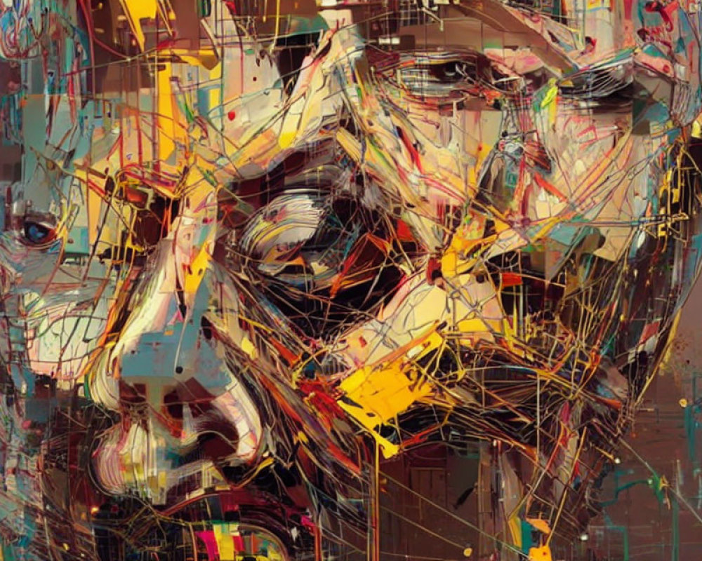 Multicolored Abstract Digital Artwork of Fragmented Face