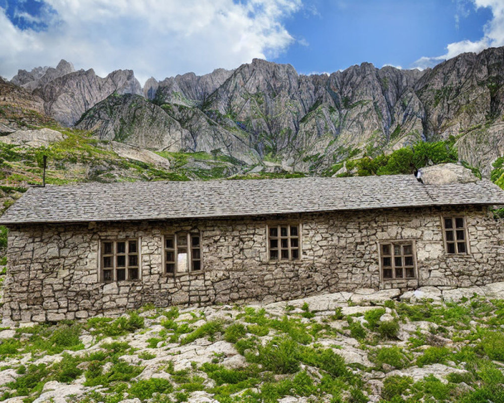 Stone Cottage with Slate Roof in Mountainous Grassland