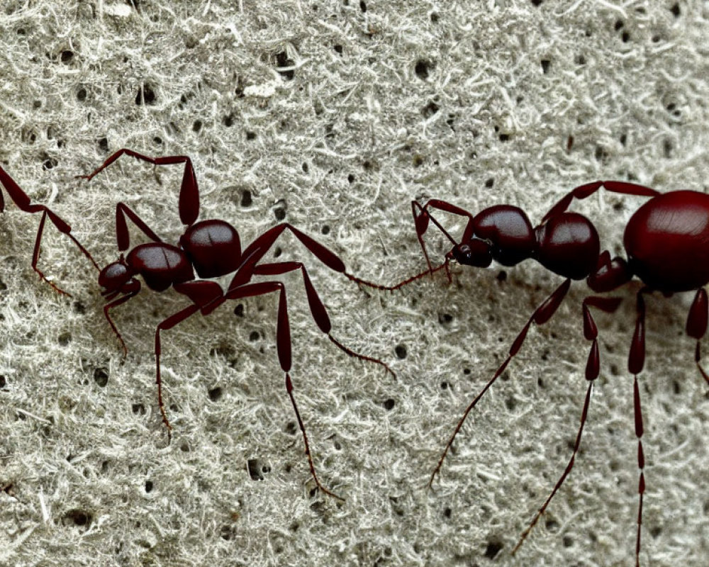 Ants Interacting on Rough Gray Surface: Detailed Textures and Antennae Touching