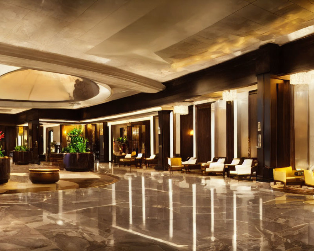 Elegant Hotel Lobby with Marble Floors & Stylish Seating