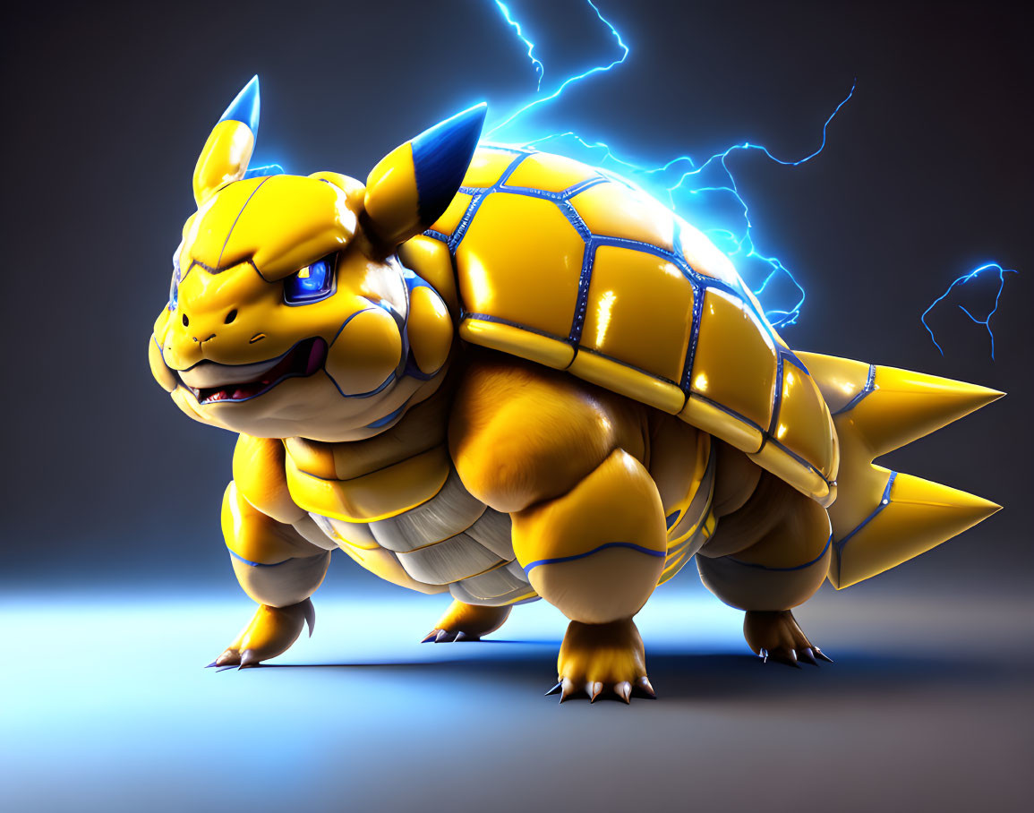 3D rendering of bipedal tortoise-like creature with spiked shell