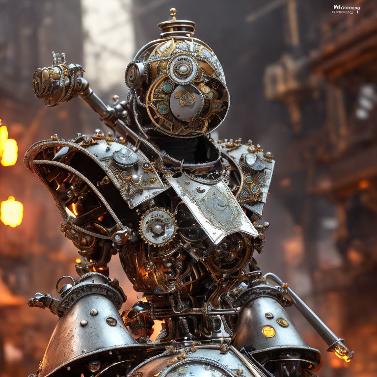 Intricate Steampunk-style Robot with Gears and Metalwork