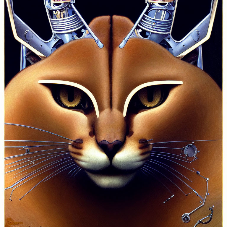 Cybernetic cat illustration with robotic features