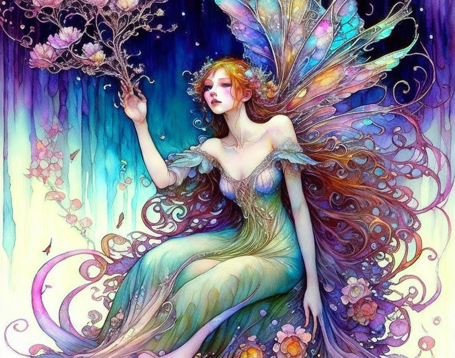 Mystical Fairy with Iridescent Gown and Wings