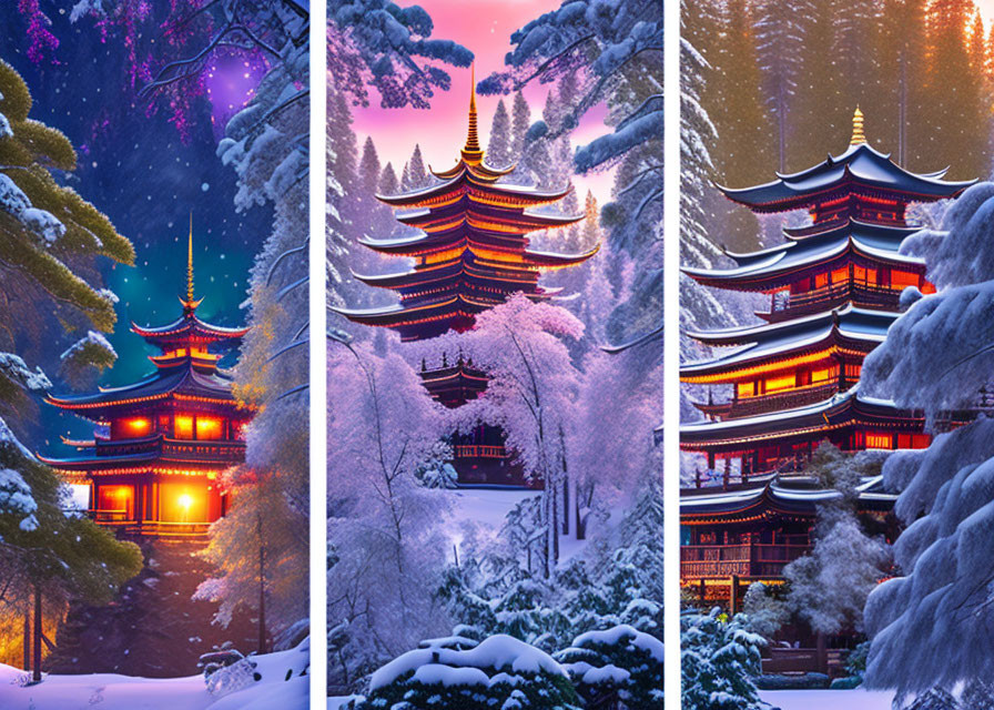 Traditional pagoda in snowy winter scenes