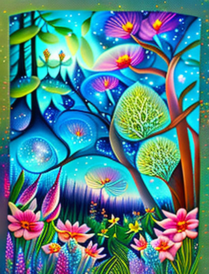 Colorful Stylized Flora in Luminous Forest