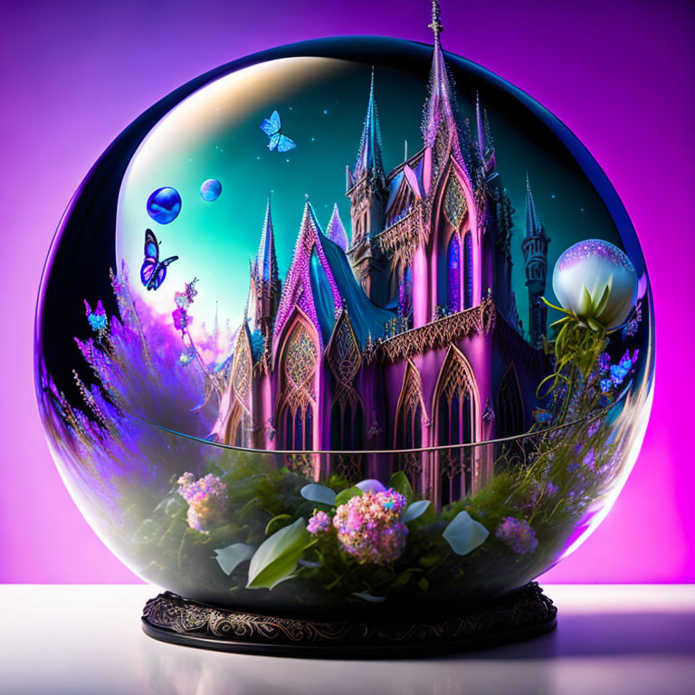 Crystal Ball Reveals Gothic Castle in Dreamy Purple Scene