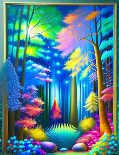 Vibrant Dreamlike Forest with Glowing Foliage