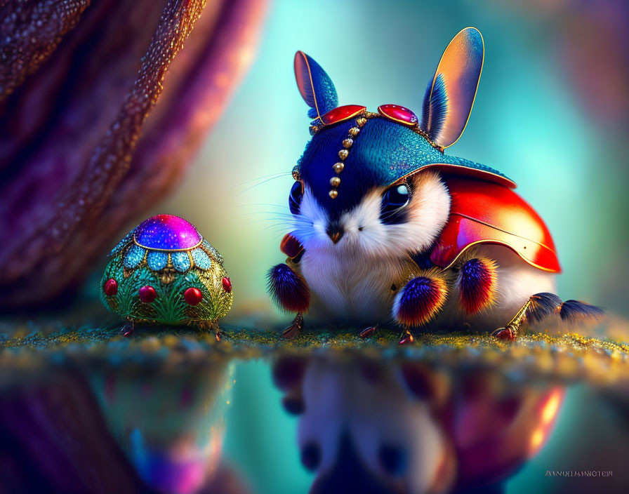 Colorful Rabbit-Ladybug Hybrid with Iridescent Wings