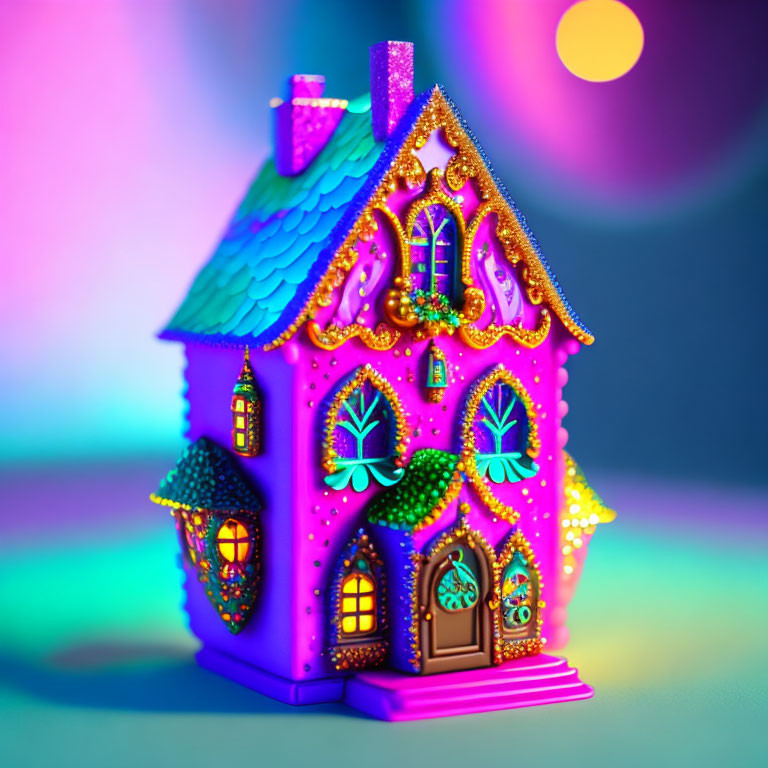 Vibrant Decorated Toy House on Pastel Background