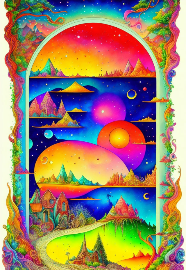 Colorful Psychedelic Arched Window Illustration