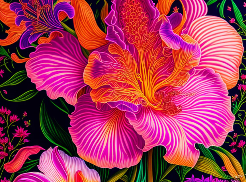 Vibrant Illustration of Pink and Purple Flowers