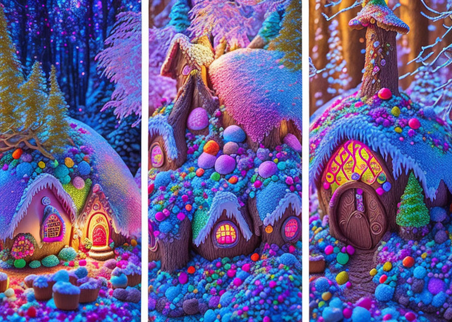 Colorful Fairy-Tale Cottages in Vibrant Forest