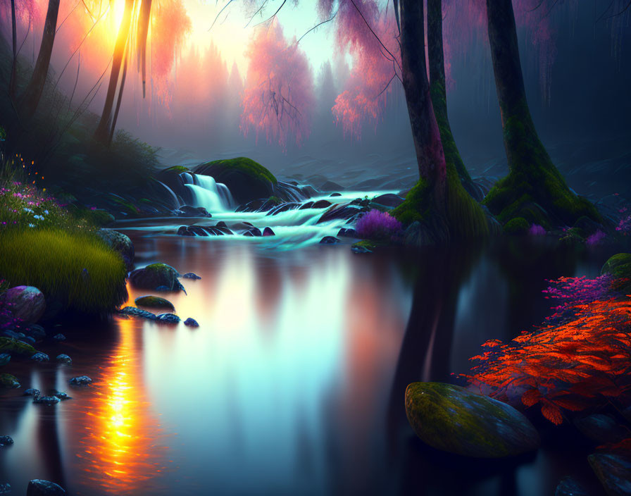 Serene River Flowing Through a Vibrant Forest Landscape