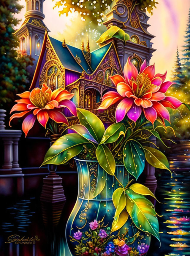 Colorful Flower Vase Illustration by Tranquil Waterway