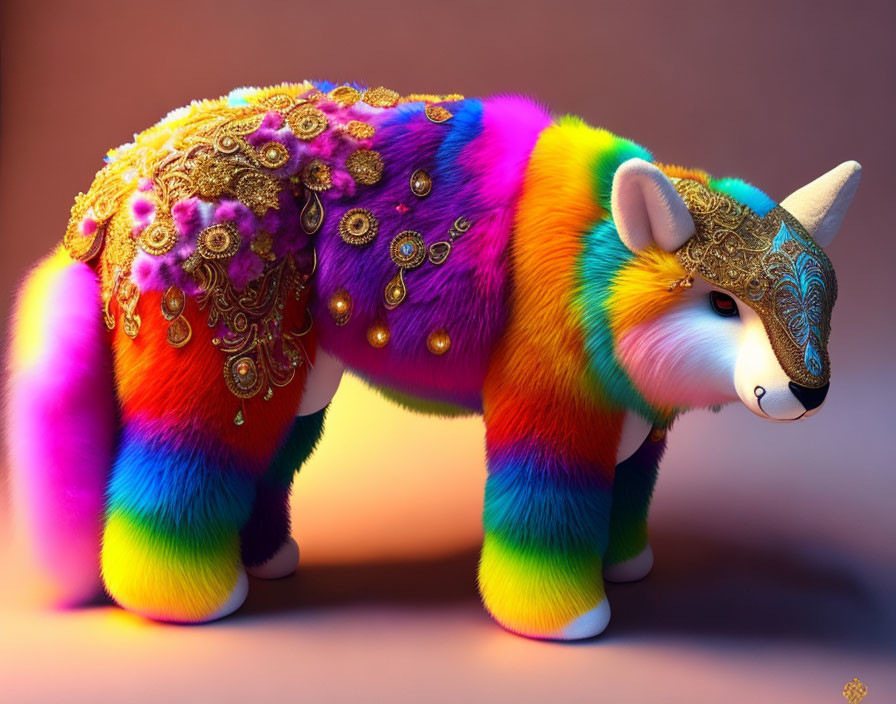 Colorful Animal with Rainbow Fur and Golden Embellishments