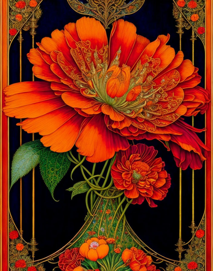 Vibrant Illustration of Oversized Orange Flowers