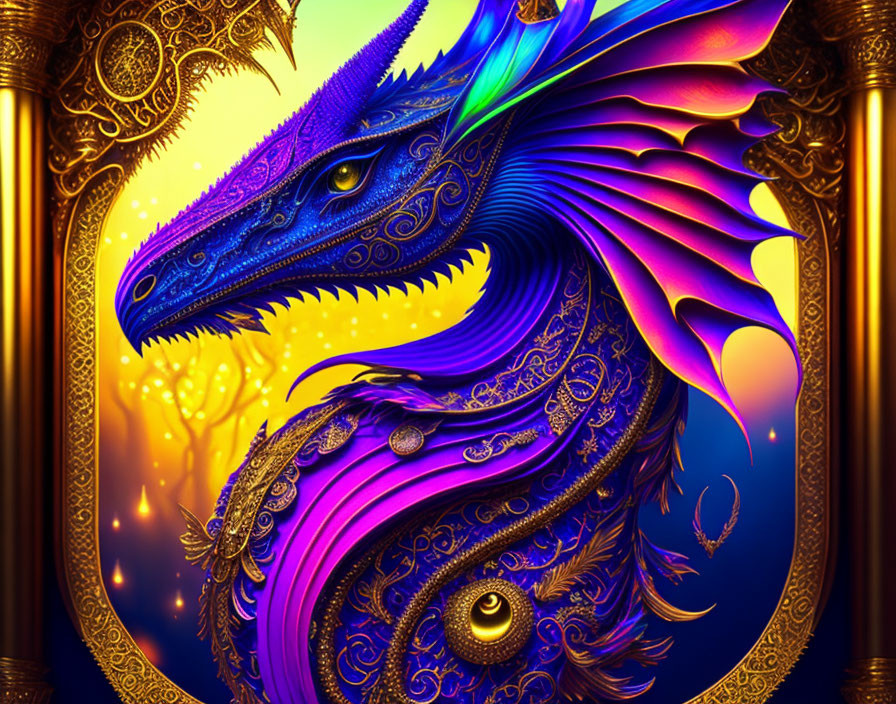 Majestic Dragon with Purple and Blue Shimmering Scales