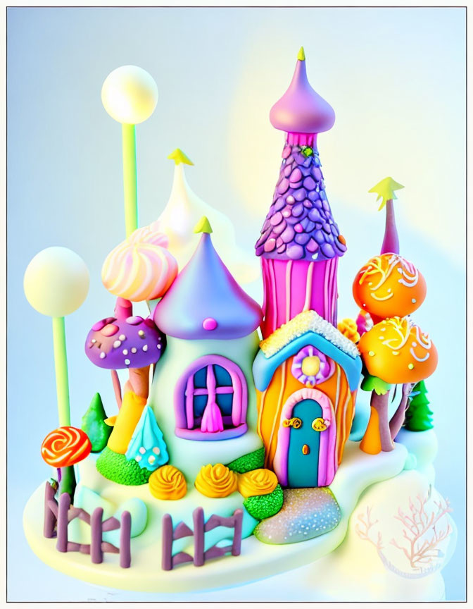 Colorful Fondant Cake with Fairy Tale Scene & Candy Decorations