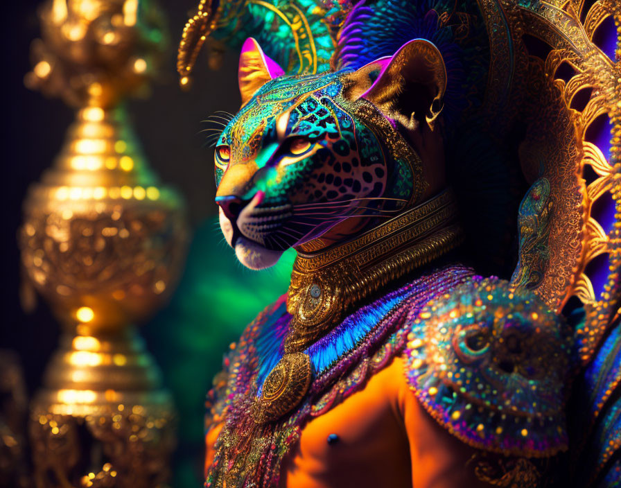 Colorful Stylized Jaguar Image with Ornate Accessories