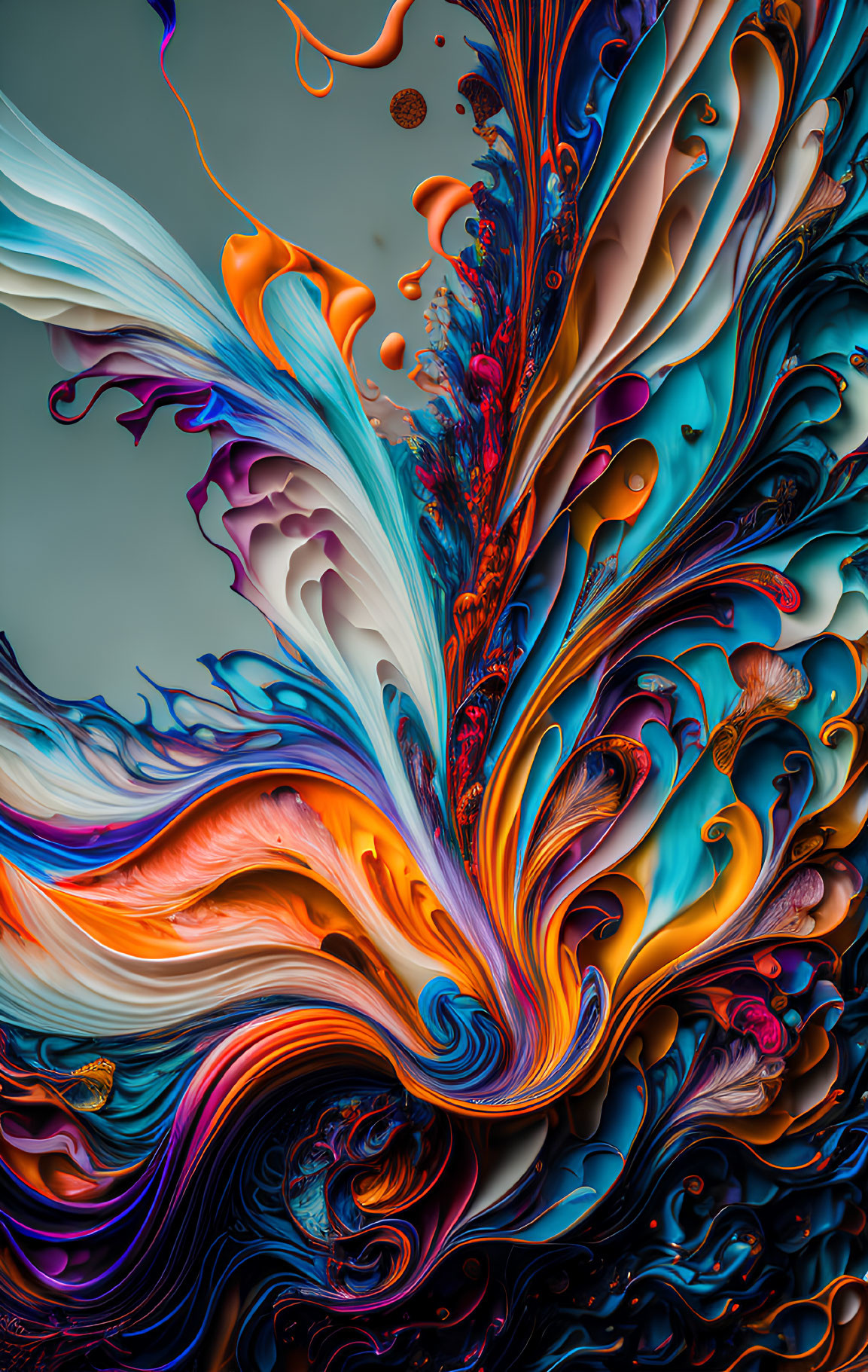 Abstract digital artwork: Vibrant fluid shapes in blue, orange, and purple