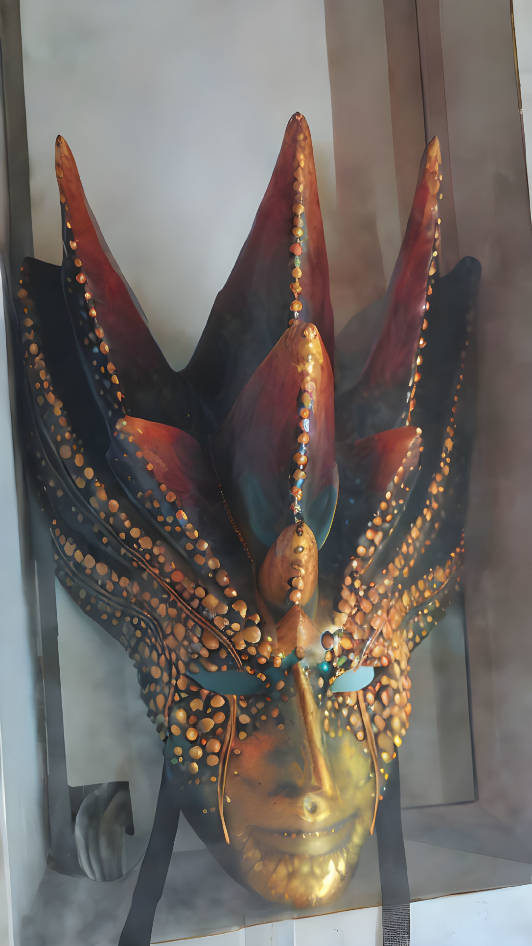 Colorful Metallic Stylized Fish Sculpture with Prominent Fins