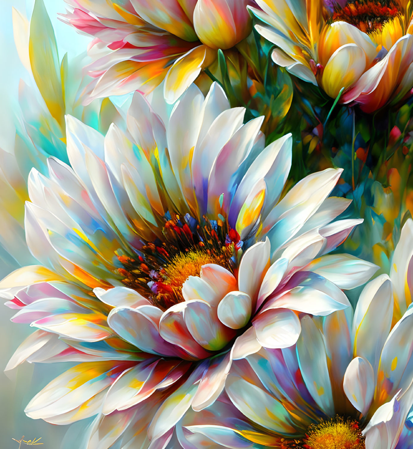 Colorful Flower Painting with Detailed, Luminous Petals