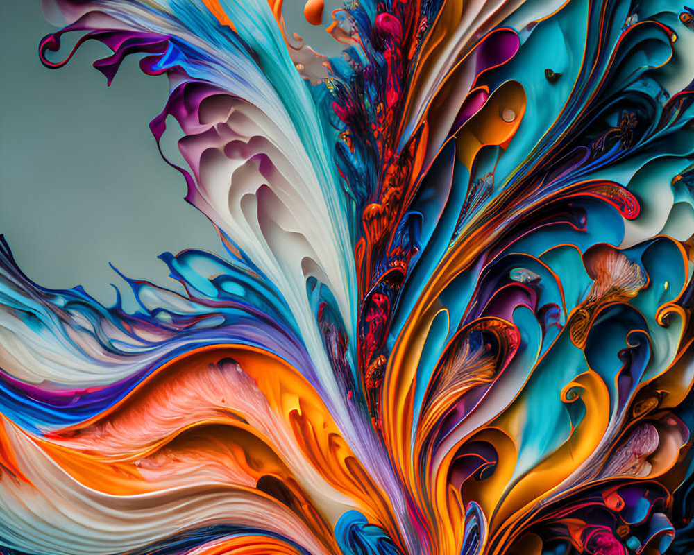 Abstract digital artwork: Vibrant fluid shapes in blue, orange, and purple