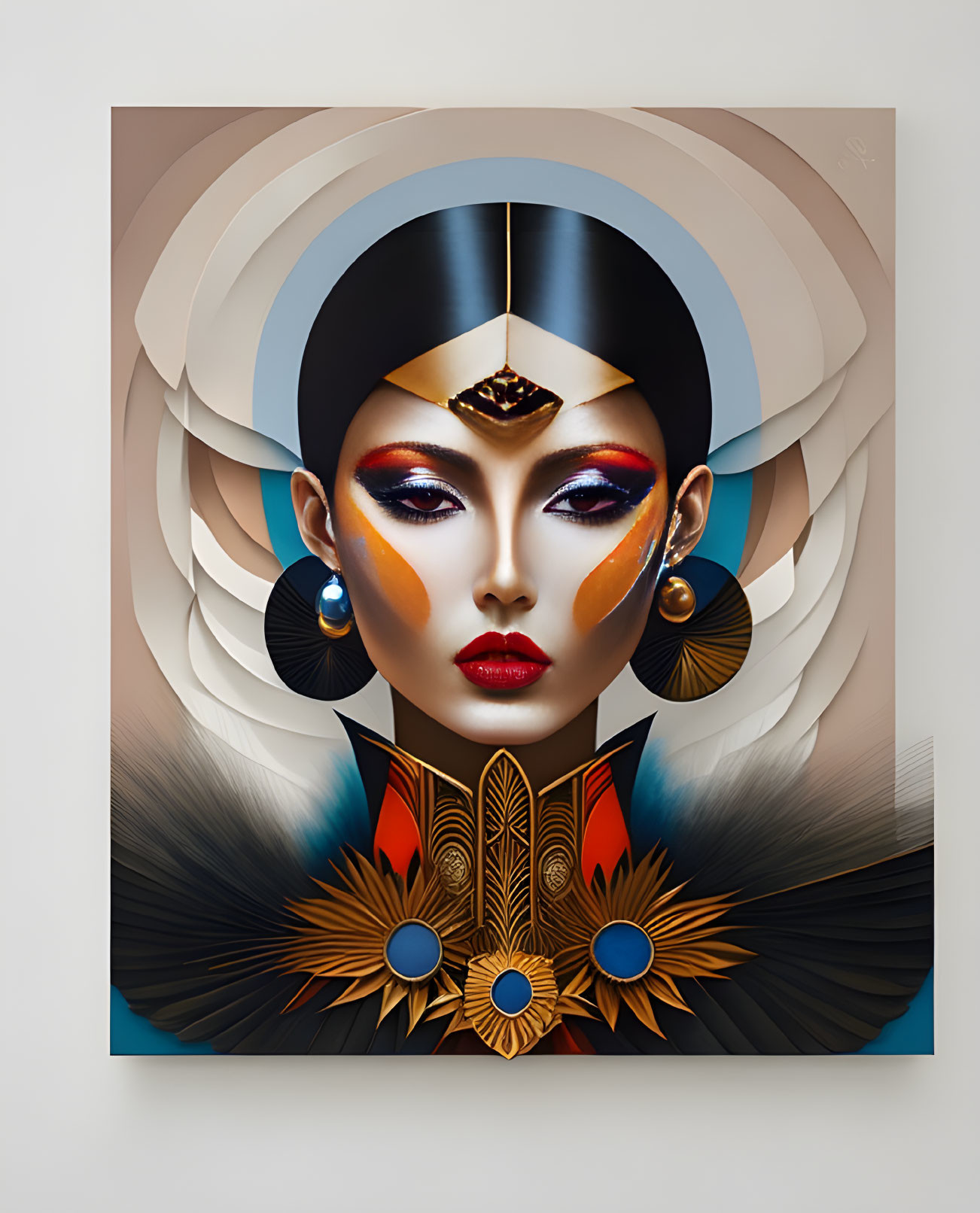 Colorful Geometric Portrait of Woman with Dramatic Makeup