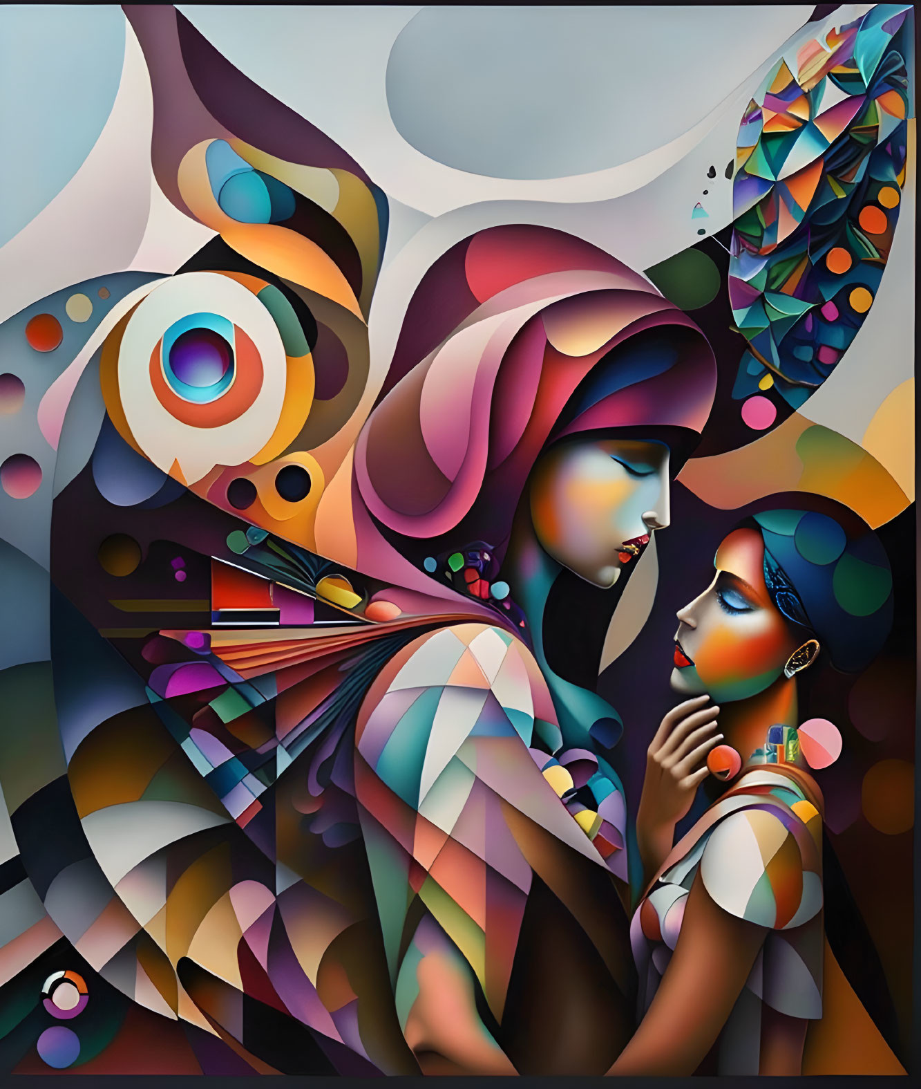 Colorful Abstract Painting Featuring Two Female Figures