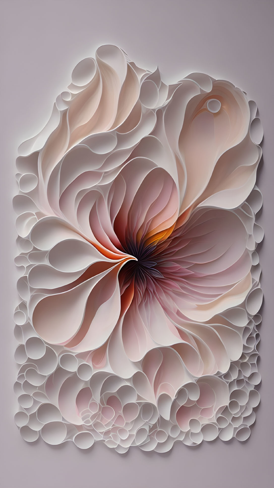 Layered paper art piece: Blooming flower with white to deep orange gradient colors