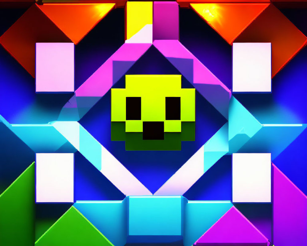 Colorful Abstract Pixelated Smiley Face Mosaic on Glossy Cubes