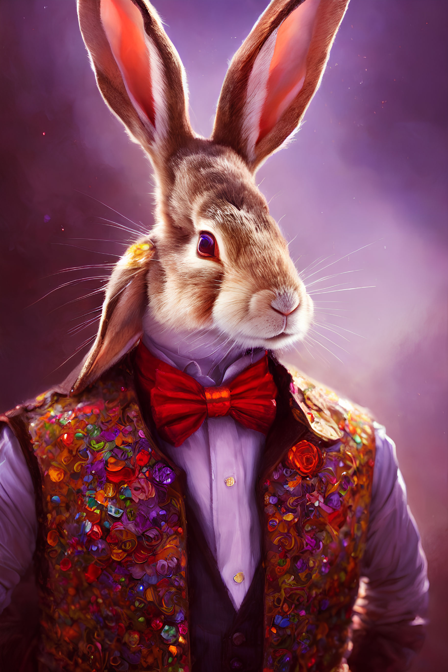 Colorful Anthropomorphic Rabbit in Elegant Attire