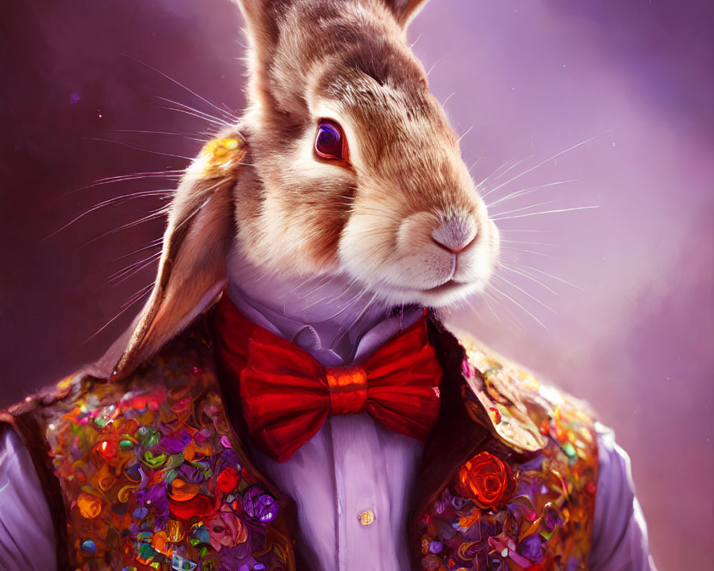 Colorful Anthropomorphic Rabbit in Elegant Attire