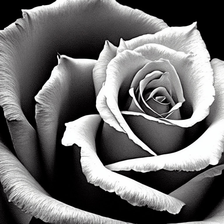 Monochrome close-up photo of textured rose petals