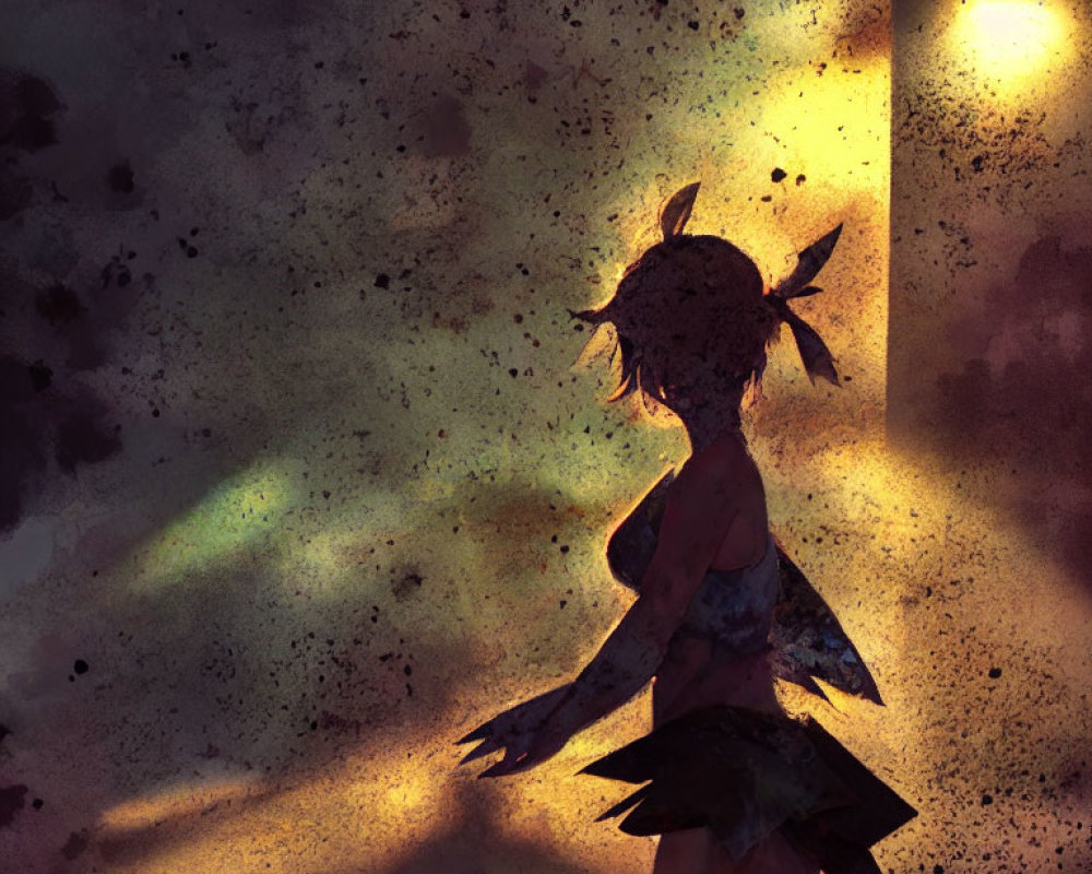 Pixie-Haired Girl in Dimly Lit Setting with Flecks of Light