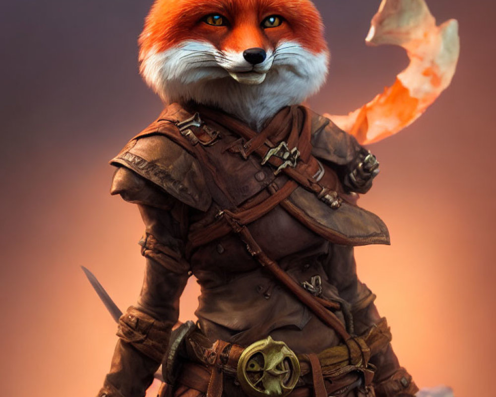 Anthropomorphic Fox Character in Brown Adventurer Outfit with Burning Tail