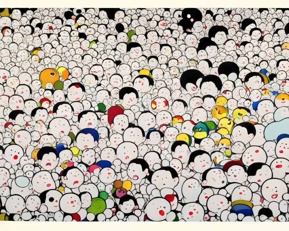 Vibrant cartoon-style image of diverse character crowd