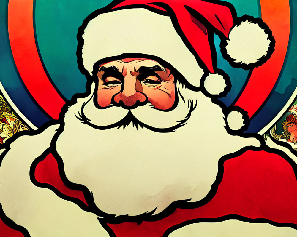 Vibrant Santa Claus Illustration with Red Hat and Suit