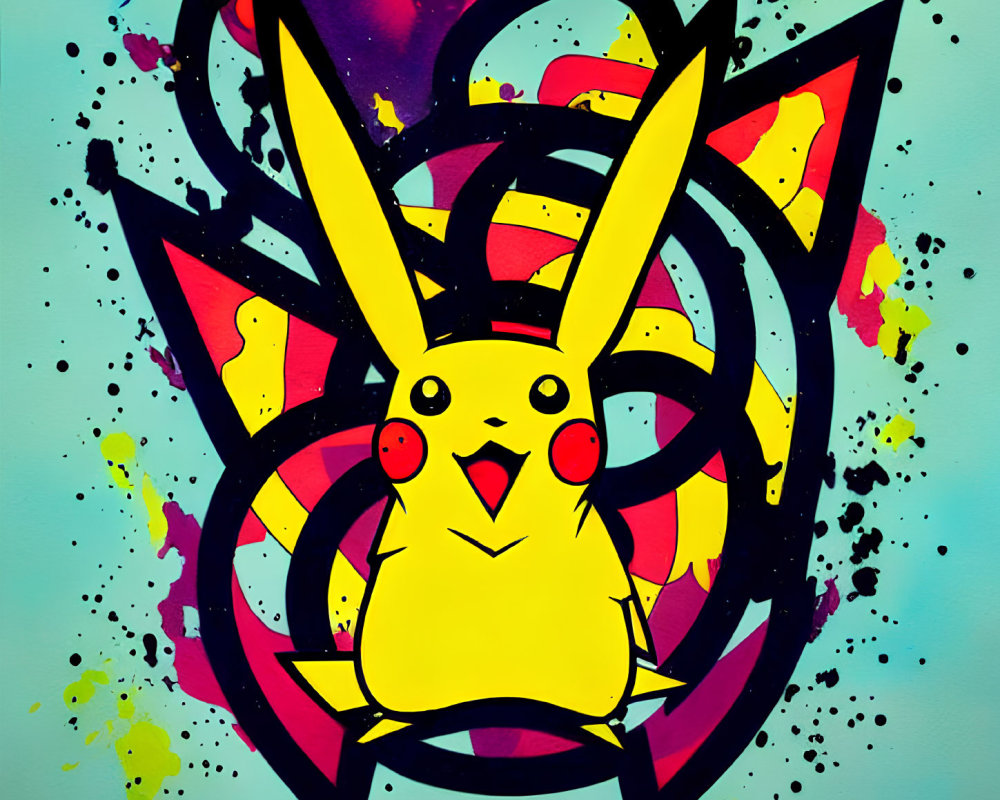 Colorful Pikachu Graffiti Art with Abstract Background