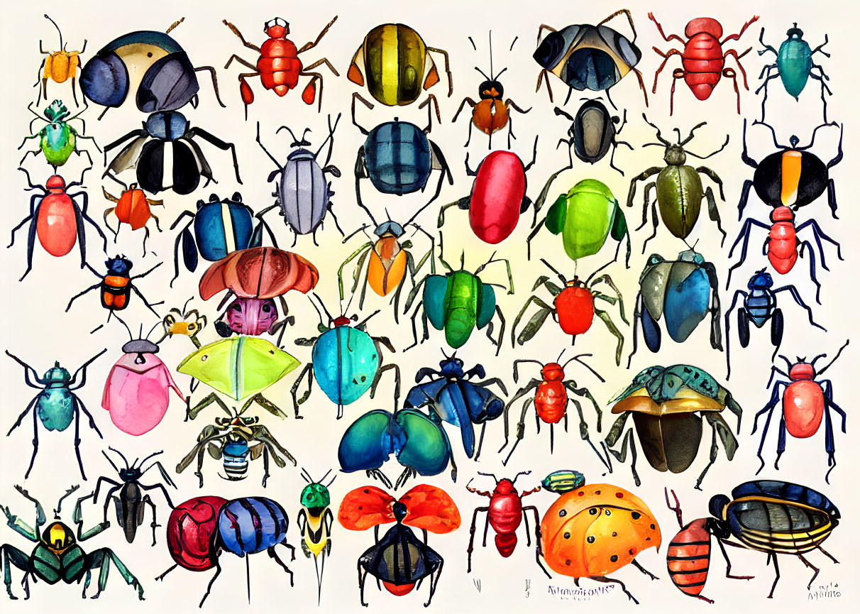 Colorful Stylized Beetle Illustration on White Background