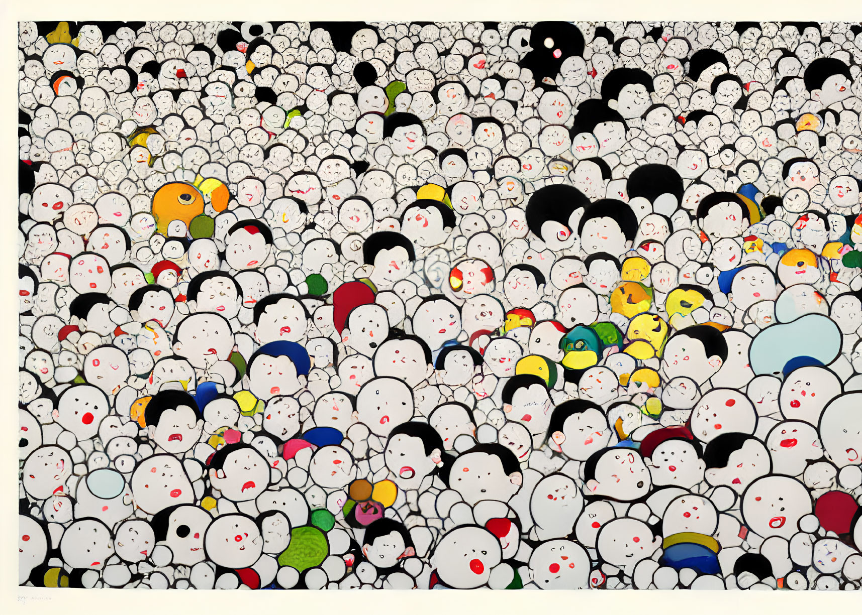 Vibrant cartoon-style image of diverse character crowd