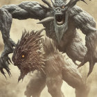 Fantastical image: Large creature with tree-like arms, wide eyes, textured skin, open mouth