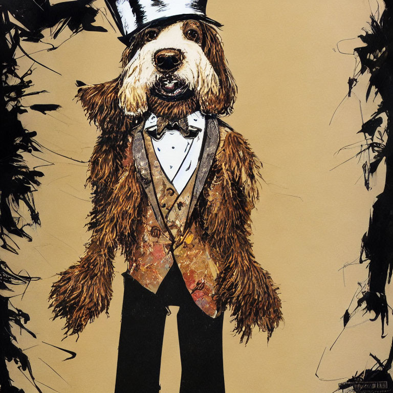 Dog in Suit with Human Features on Beige Background