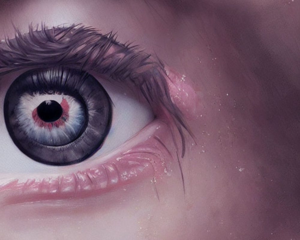 Detailed Human Eye with Pink Hue and Eyelashes