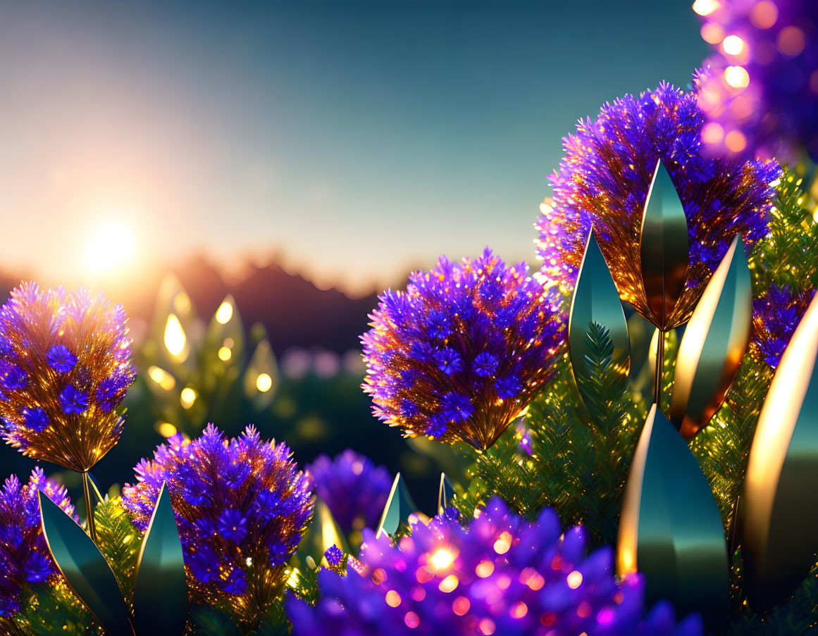 Purple Christmas Tree Decorations Against Golden Sunset